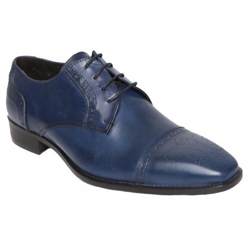 Duca Di Matiste 1509 Blue Genuine Italian Calfskin Leather Shoes With Toe Perforation.